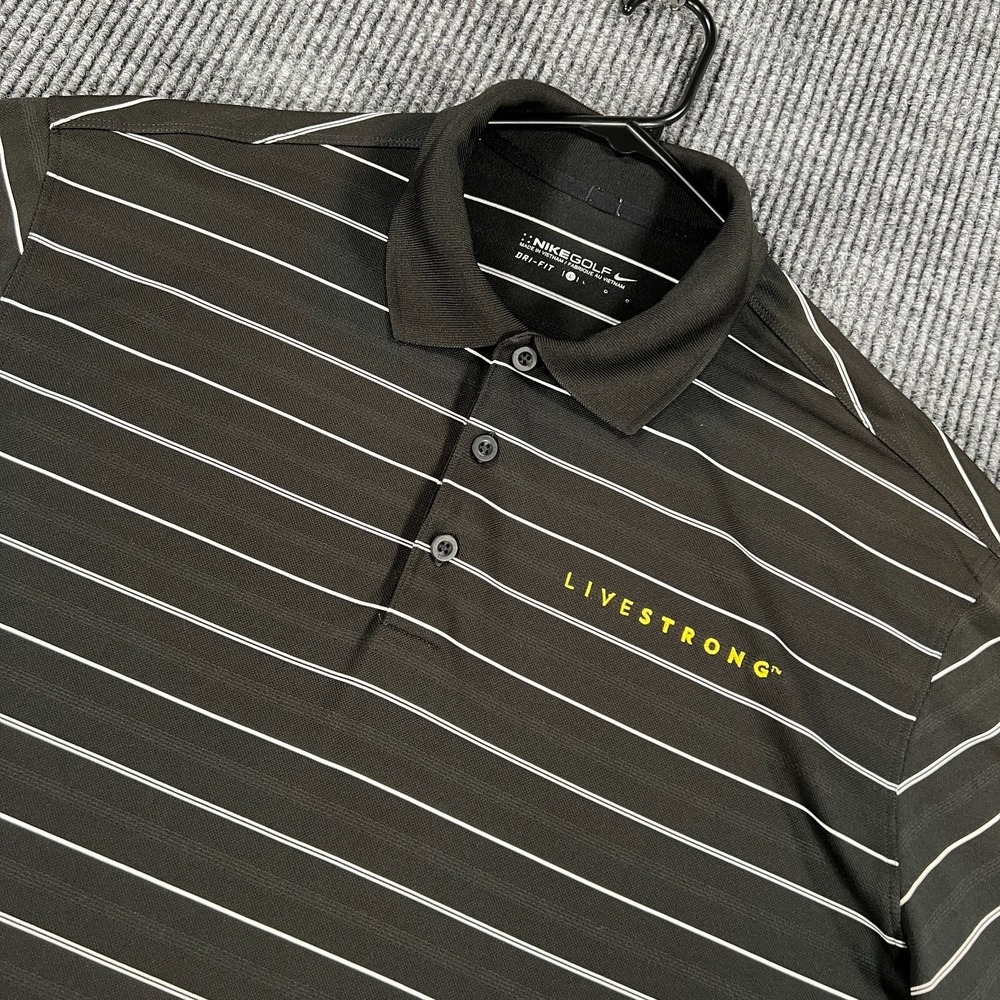 Nike Golf Polo Shirt Mens Large Black Striped Livestrong Short Sleeve Casual